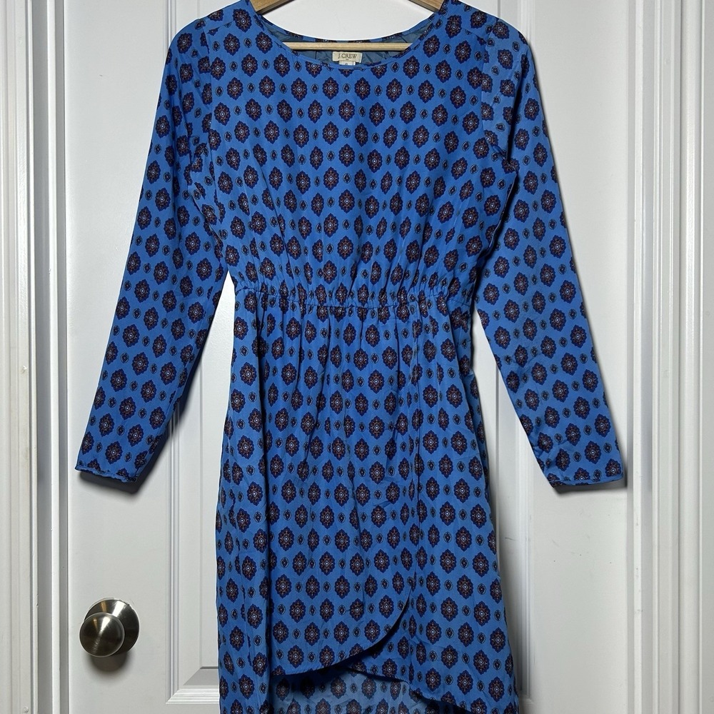 J.Crew Cobalt Blue Ikat Inspired Medallion Print Long Sleeve Lined Mini‎ Dress